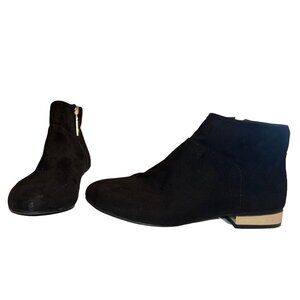 ASOS ACTON Flat Ankle Boots Bootie Women Size 6 Black Suede Side Zipper Preowned